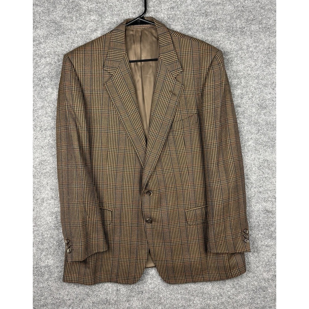 Ermenegildo Zegna Mens Virgin Wool Brown Glen Plaid Blazer Sport Coat 42-43"